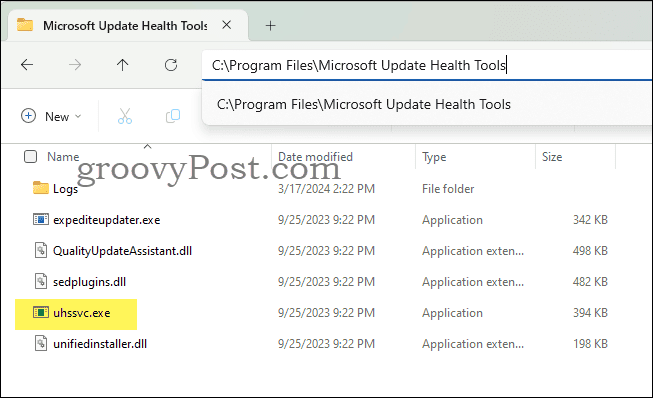 Path to uhssvc.exe file in explorer