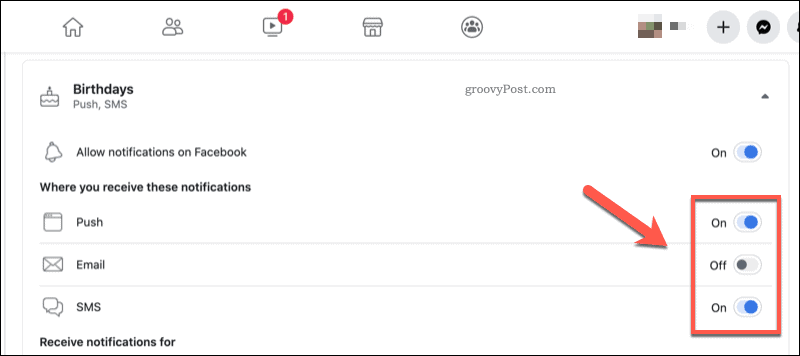 Facebook birthday notification push options