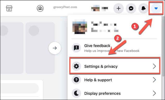 Facebook settings option