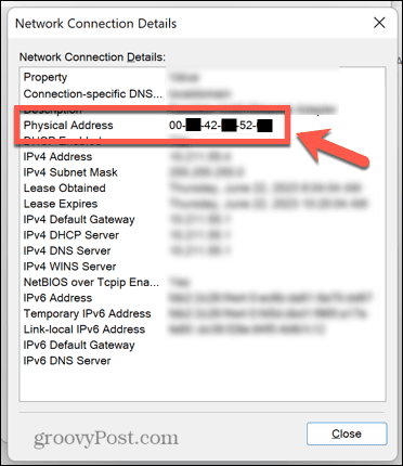 windows 11 control panel mac address