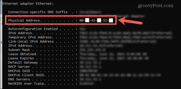 windows 11 mac address in command prompt