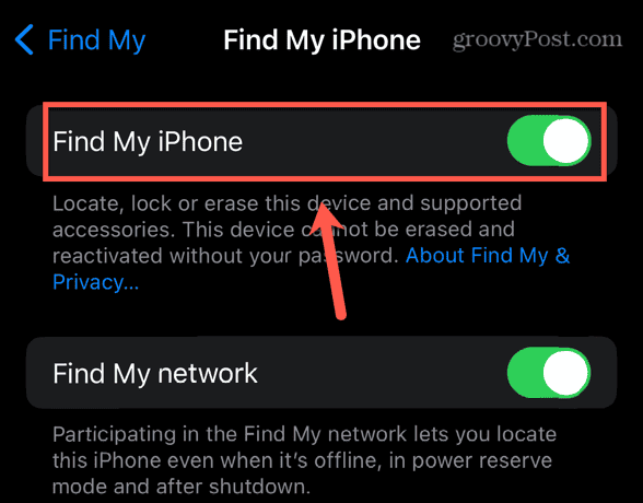 iphone find my iphone toggle