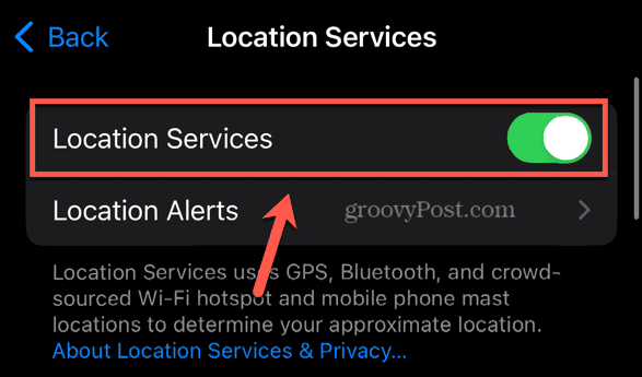 iPhone location services toggle