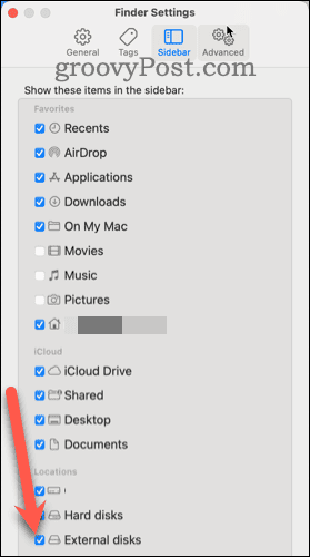 Finder Settings - Sidebar Tab