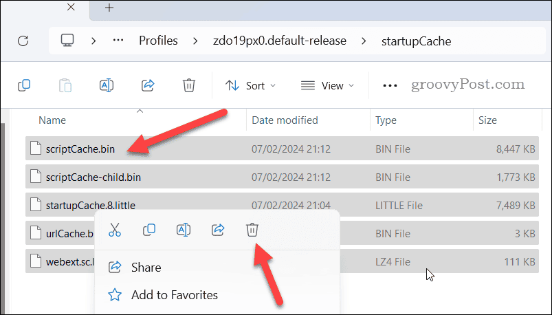 Delete cache files in Firefox