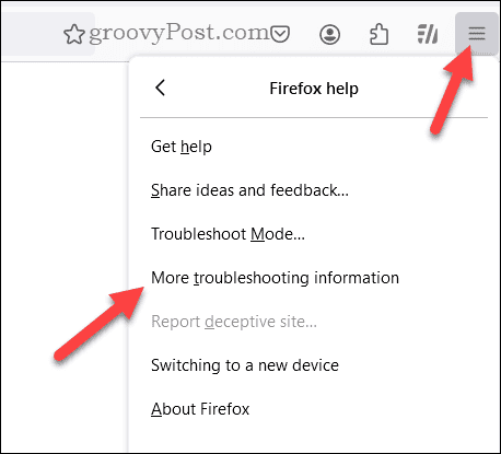 Open Firefox troubleshoot menu