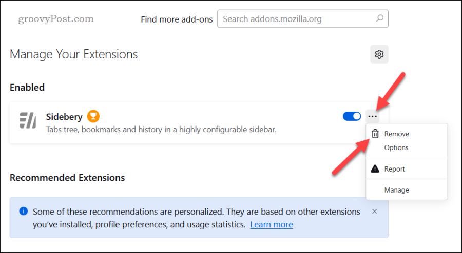 Remove Firefox add-on