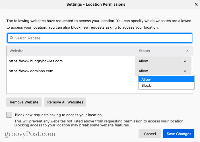 Firefox Allow or Block Location