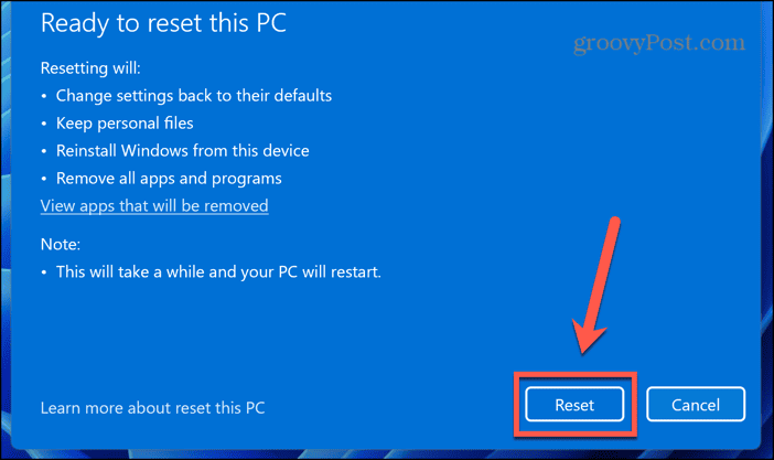 windows 11 reset