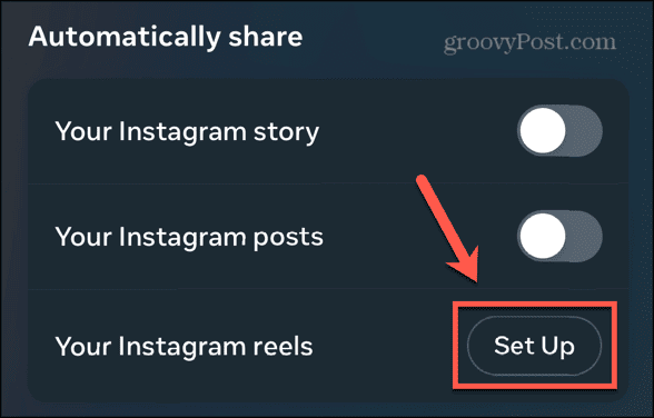 instagram set up sharing reels