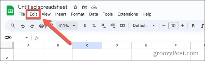 google sheets edit menu