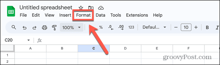 google sheets format menu