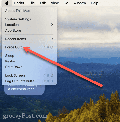 Force Quit in Apple menu