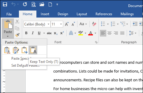 Formatting Paste Special