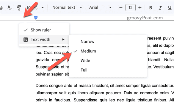 Changing the text margins for a document