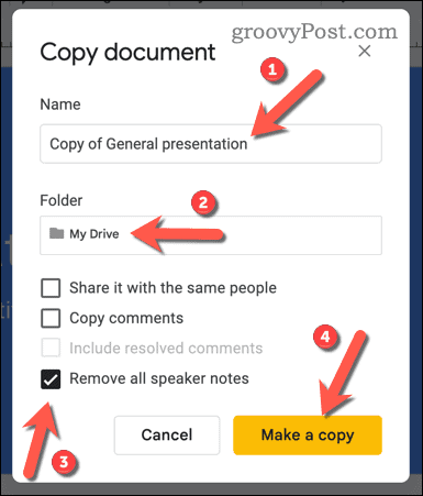 Making a copy of a Google Slides presentation