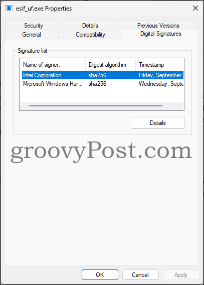 Digital Signature of esif_uf.exe