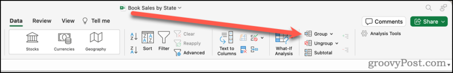 Group Button in Data Ribbon