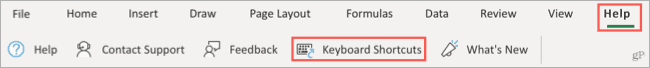 Help, Keyboard Shortcuts Excel online