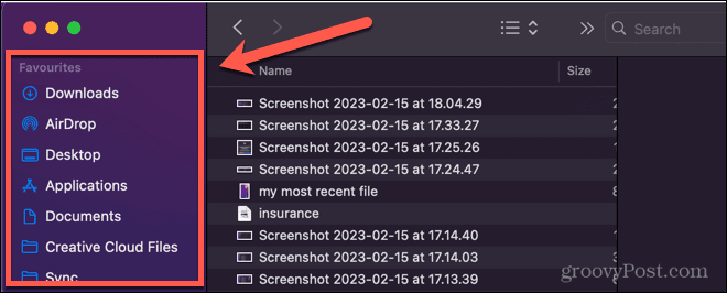 recents folder removed from sidebar