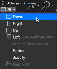 fill down tool in excel