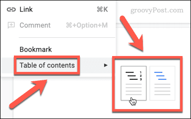 create table of contents google docs