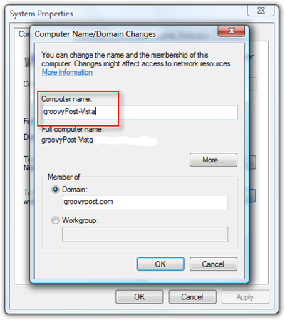 Change Computer Name using Vista