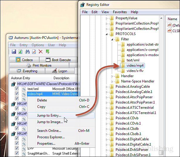 Sysinternals Autoruns open directly to regedit