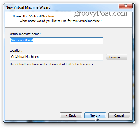 name of the virtual machine and location