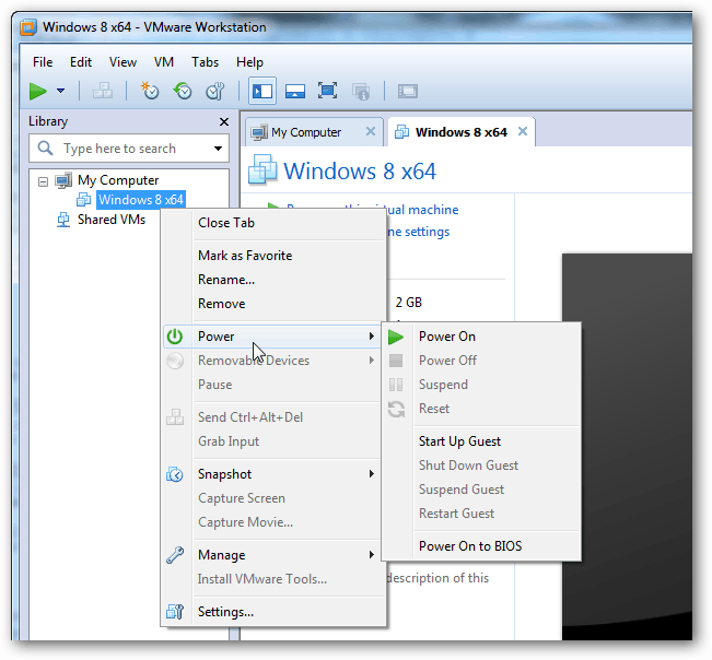 power options for virtual guest