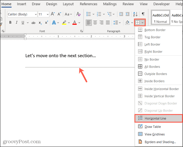 Insert a Horizontal Line in Word