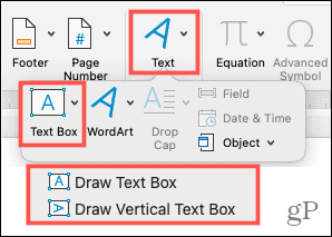 Insert a text box in Word on Mac