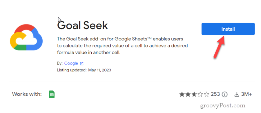 Installing the Goal Seek add-on for Google Sheets