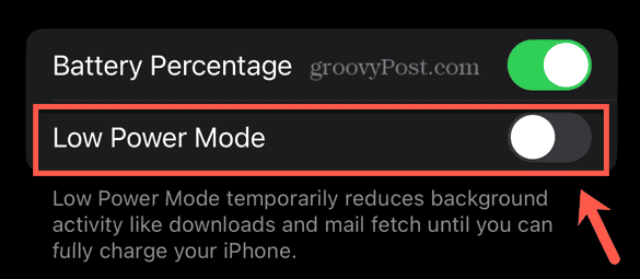 iOS low power mode toggle