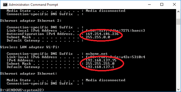 ipconfig to find IP Address