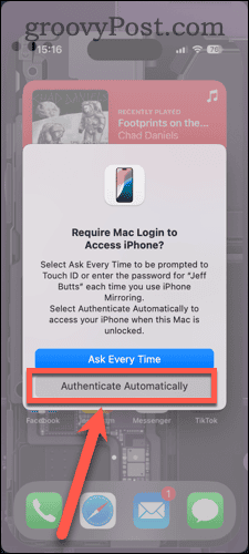 iPhone Mirroring Security Setting