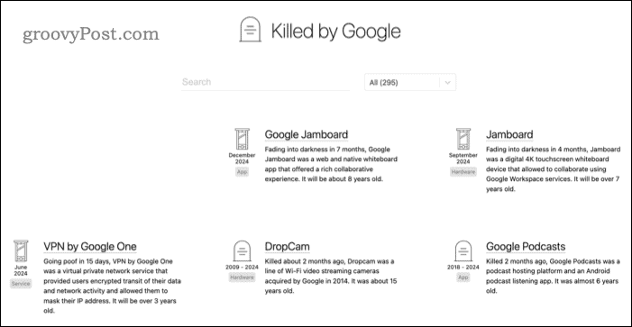 The Killed By Google website