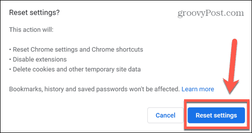 chrome reset settings