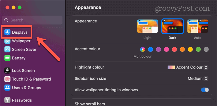 macos displays menu