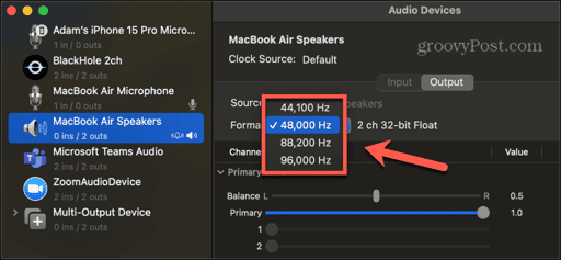 macbook select audio format