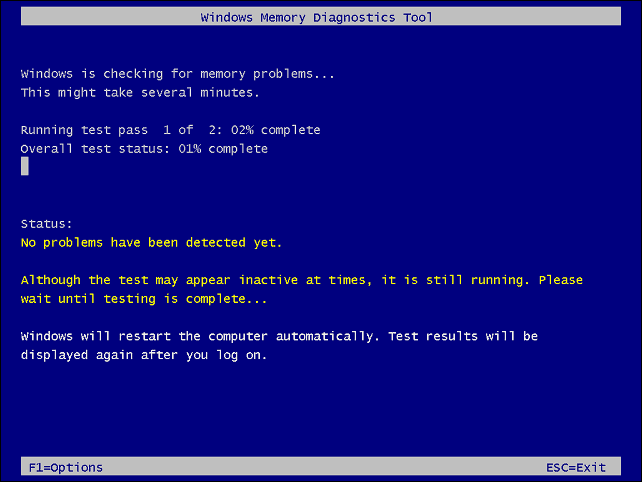 windows memory diagnostics tool running