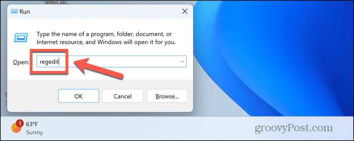 windows 11 regedit in run window
