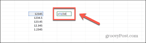 excel divided by ten