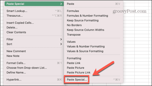 excel paste special mac