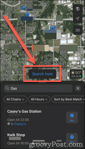 Move the map to a different area and tap Search Here