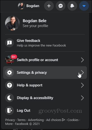 Off-Facebook acttivity menu