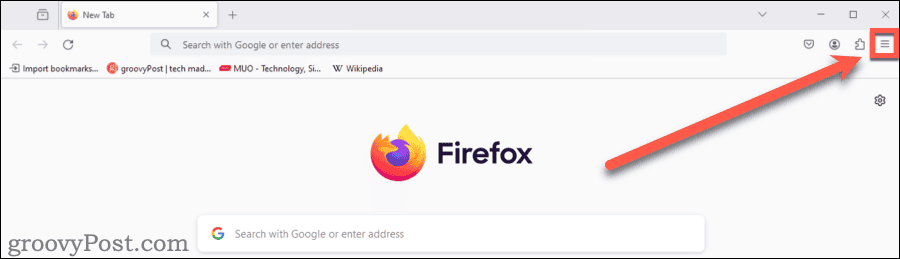 Open Settings menu in Firefox