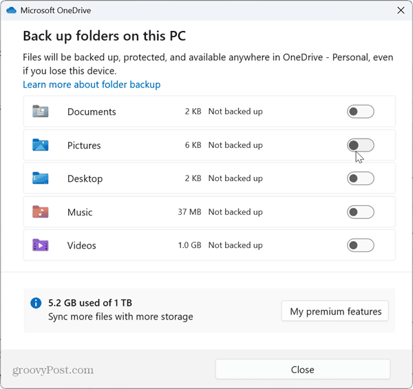 Opt Out of OneDrive Backup