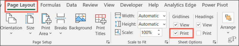 Check Print under Gridlines on the Page Layout tab