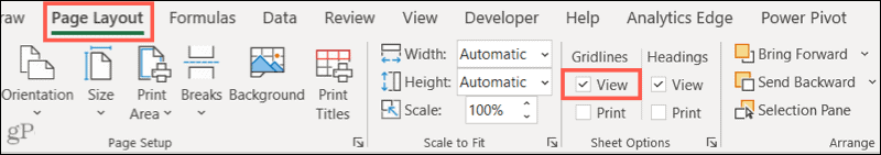 Check View under Gridlines on the Page Layout tab